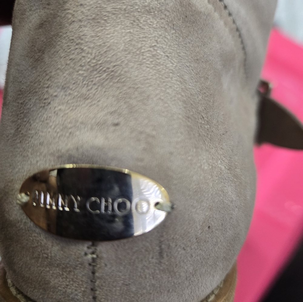 JIMMY CHOO Women's 40 Beige Suede & Fur Lined Buckle Detail Biker Ankle Boots - Picture 7 of 10